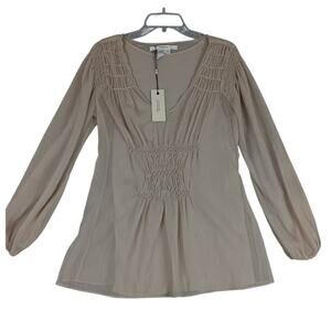 Studio M Rebecca Blouse Womens Large Wheat Brown‎ Lined Shear Summer Casual